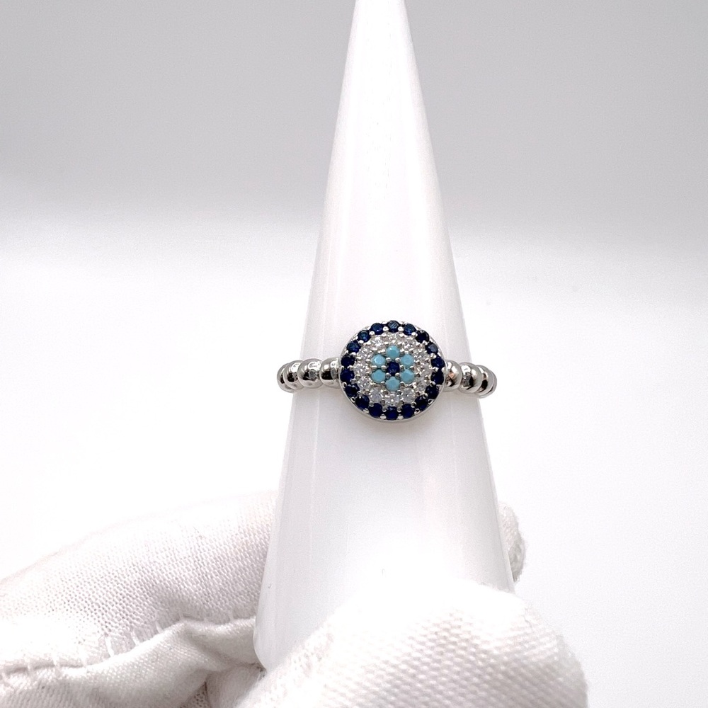 .925 Sterling Silver Evil Eye Cz Ring - Picture 8 of 17